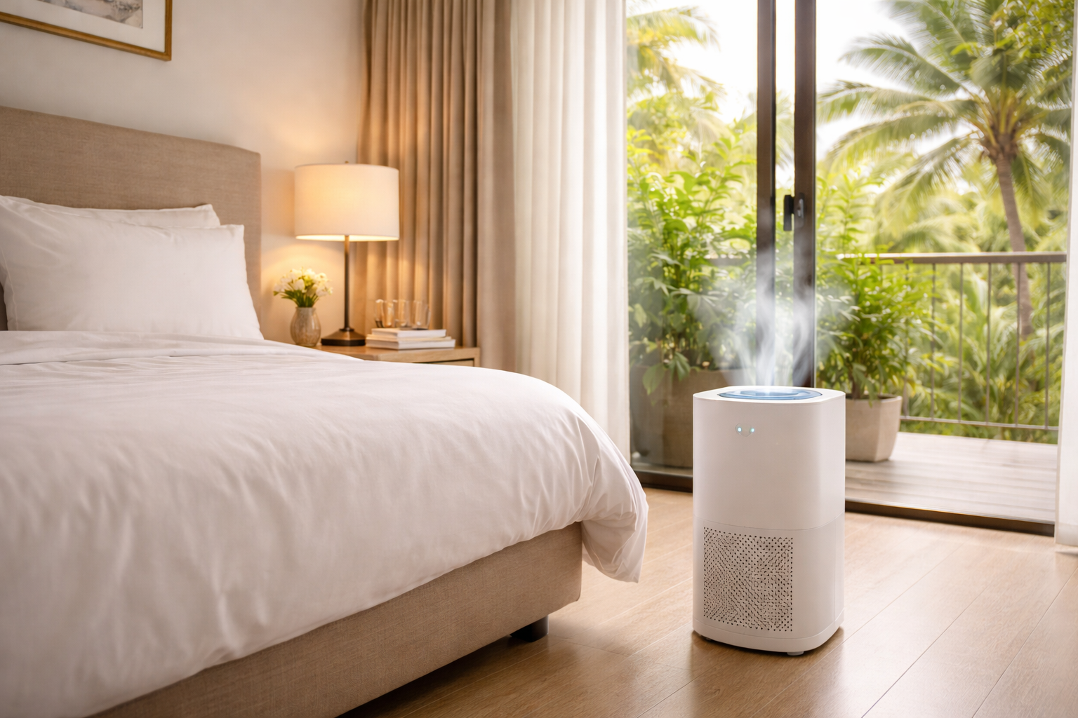 Air purifier in hotel room